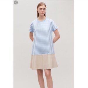COS Contrast Panel Jersey Blue & White Striped Shift Dress Size Small